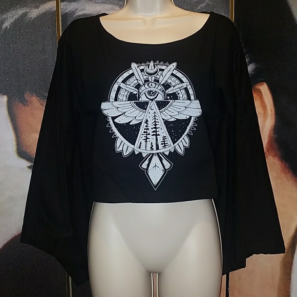 Too Fast Coven Spirit Tribal Bird All Seeing Eye Cape Jersey Top Long Sleeve - Picture 4 of 9